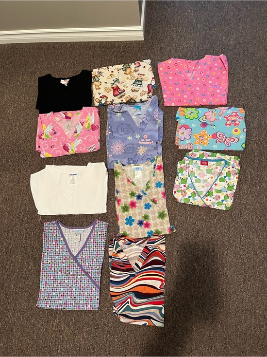 Other - 11 Scrub Tops Multicolor Floral Patterned Nurse Housekeeping Health Care Bundle